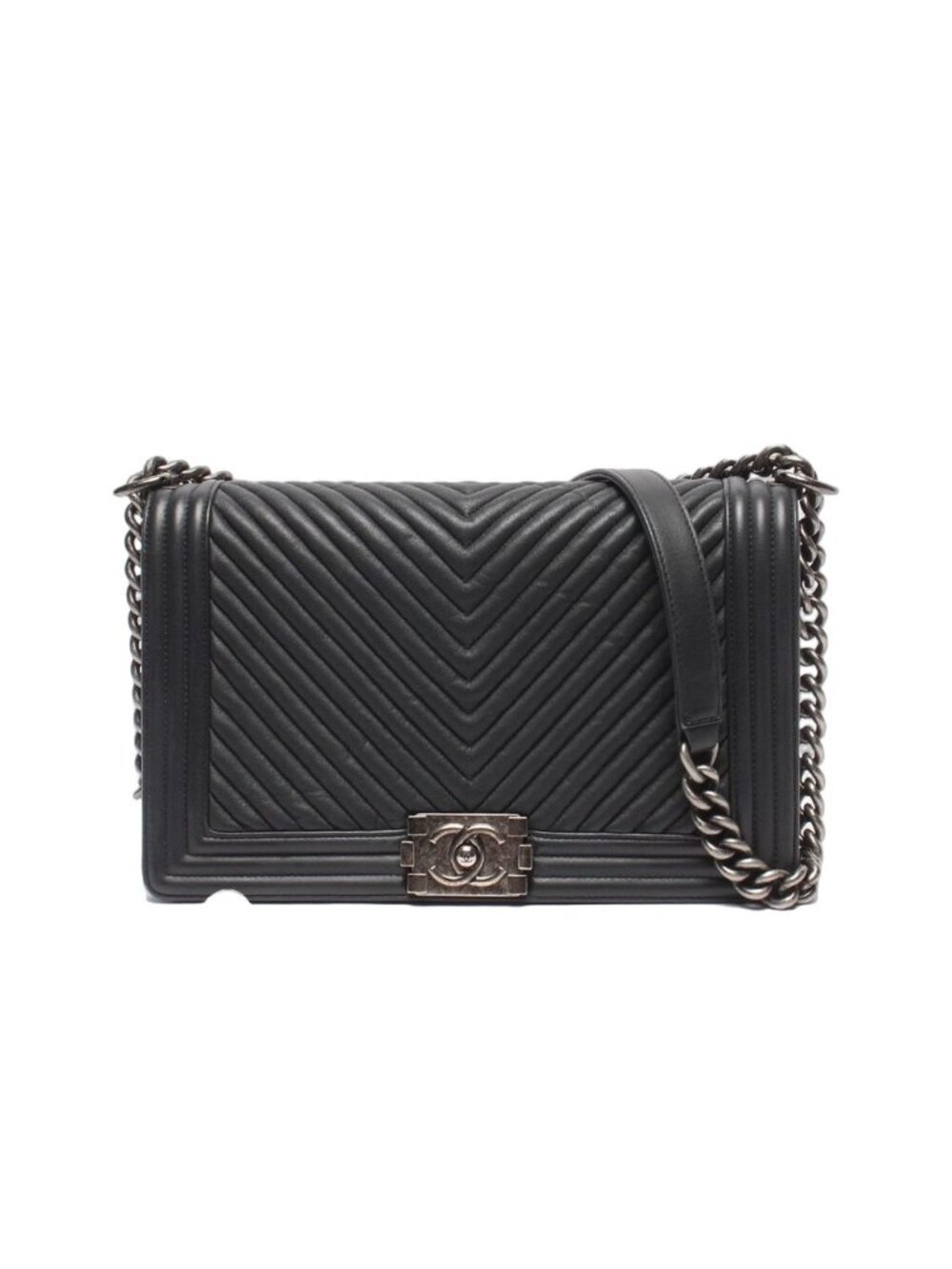 Chanel Chain Shoulder Bag Silver Lambskin Boy Stitch